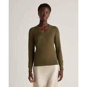 QUINCE Lightweight Cotton Cashmere Vneck Sweater Women Large Olive Green Organic